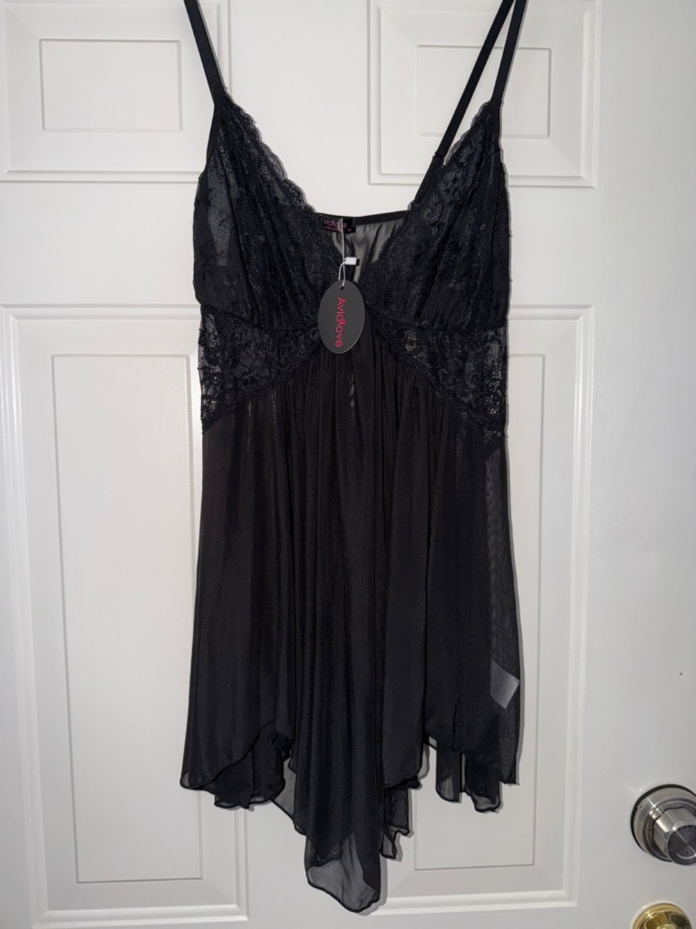 Avidlove Black Lace Chemise with Sheer‎ Chiffon Skirt